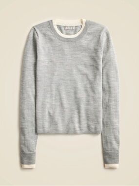 J Crew Light Grey Cream Carolyn Layered Merino Wool Lightweight Sweater Medium